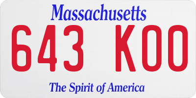 MA license plate 643KO0