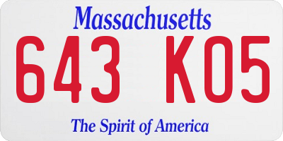MA license plate 643KO5