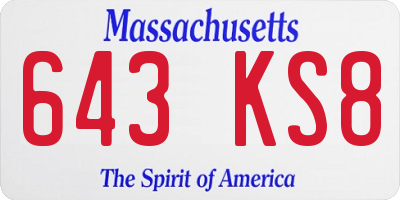 MA license plate 643KS8