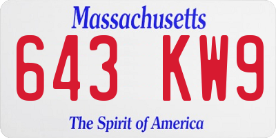 MA license plate 643KW9