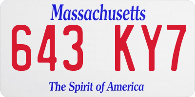 MA license plate 643KY7