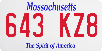 MA license plate 643KZ8