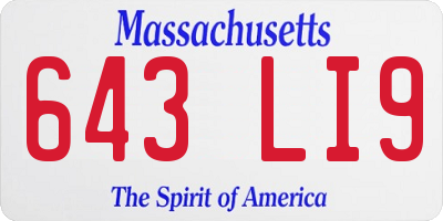 MA license plate 643LI9
