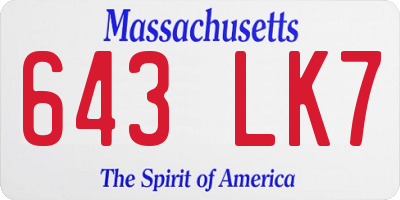 MA license plate 643LK7