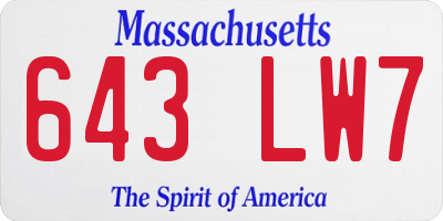 MA license plate 643LW7