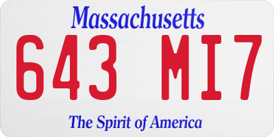 MA license plate 643MI7