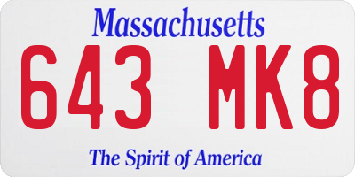 MA license plate 643MK8