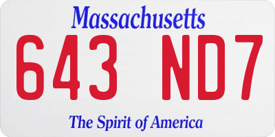 MA license plate 643ND7