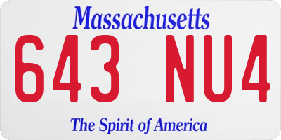 MA license plate 643NU4