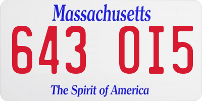 MA license plate 643OI5