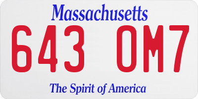 MA license plate 643OM7