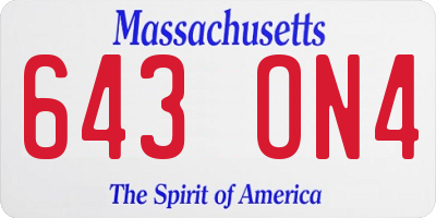 MA license plate 643ON4