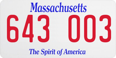 MA license plate 643OO3