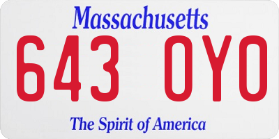 MA license plate 643OY0