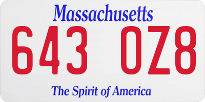 MA license plate 643OZ8