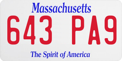 MA license plate 643PA9