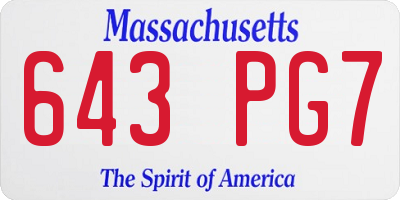MA license plate 643PG7