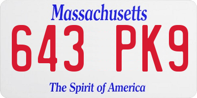 MA license plate 643PK9