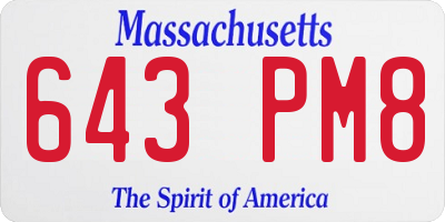 MA license plate 643PM8