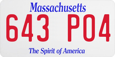 MA license plate 643PO4