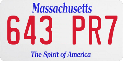 MA license plate 643PR7