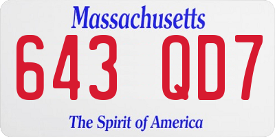 MA license plate 643QD7