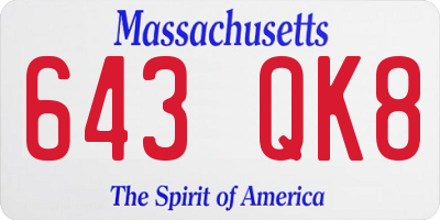 MA license plate 643QK8