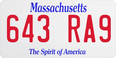 MA license plate 643RA9