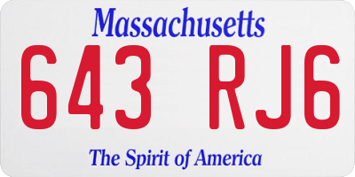 MA license plate 643RJ6