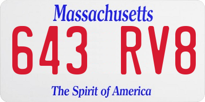 MA license plate 643RV8