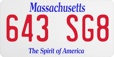 MA license plate 643SG8