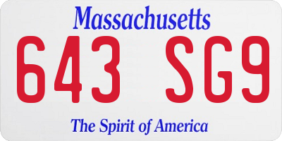 MA license plate 643SG9