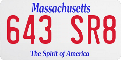MA license plate 643SR8