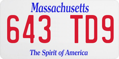 MA license plate 643TD9