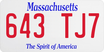 MA license plate 643TJ7
