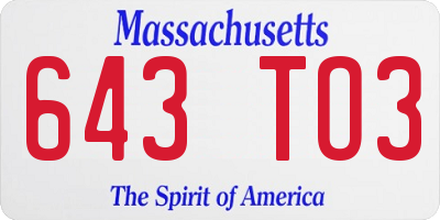 MA license plate 643TO3