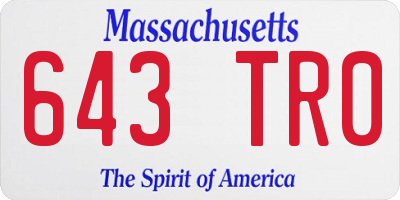 MA license plate 643TR0
