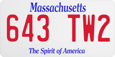 MA license plate 643TW2
