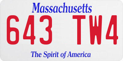 MA license plate 643TW4