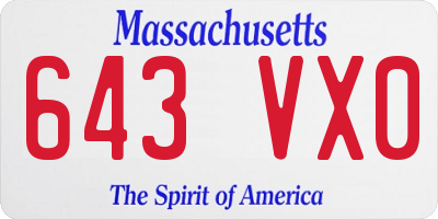 MA license plate 643VX0
