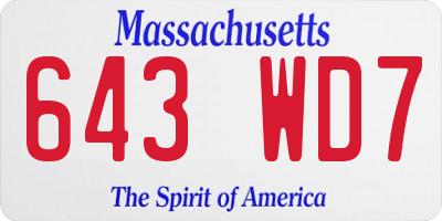 MA license plate 643WD7