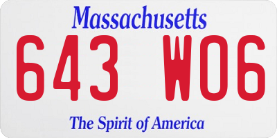 MA license plate 643WO6