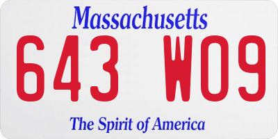 MA license plate 643WO9