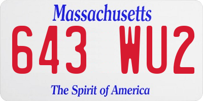 MA license plate 643WU2