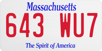 MA license plate 643WU7