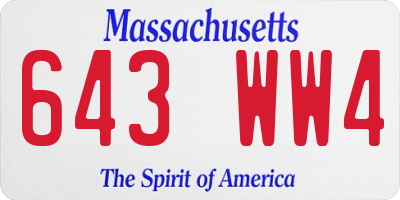MA license plate 643WW4