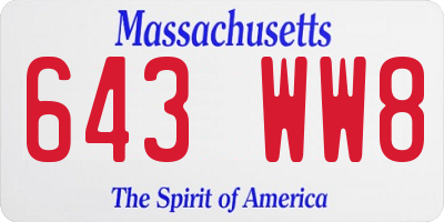 MA license plate 643WW8