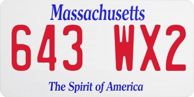 MA license plate 643WX2