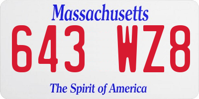 MA license plate 643WZ8