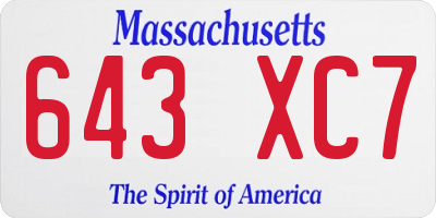 MA license plate 643XC7